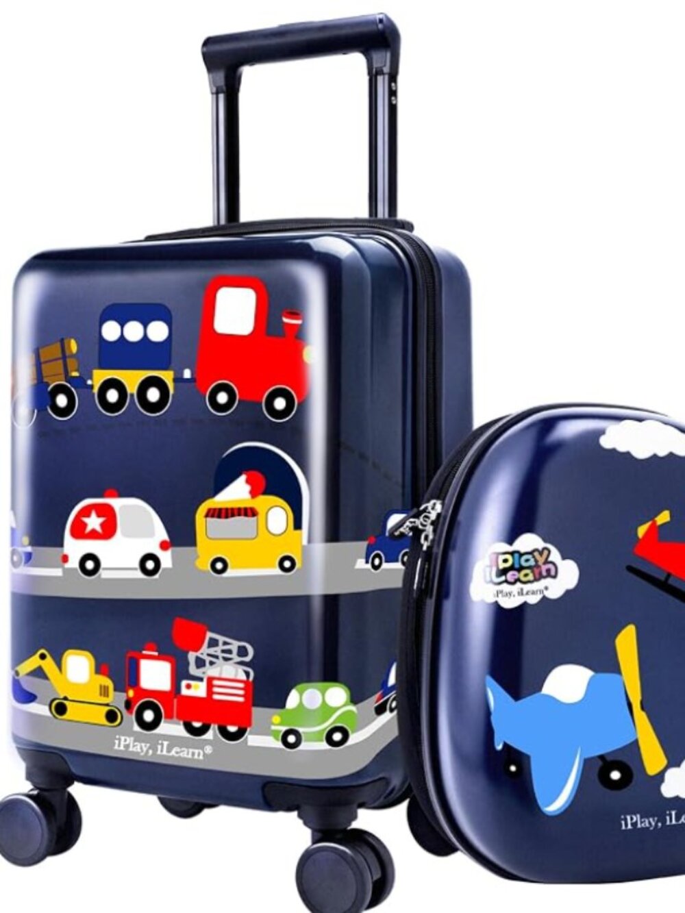 iPlay, iLearn Airplane Kids Luggage, 18" Boys Carry On Suitcase W/Backpack